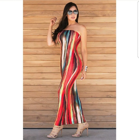 Stunning multicolored strapless maxi dress - Picture 4 of 5